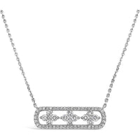 Diamond Floating Clover Bar Necklace in 18K White Gold by Charles Krypell