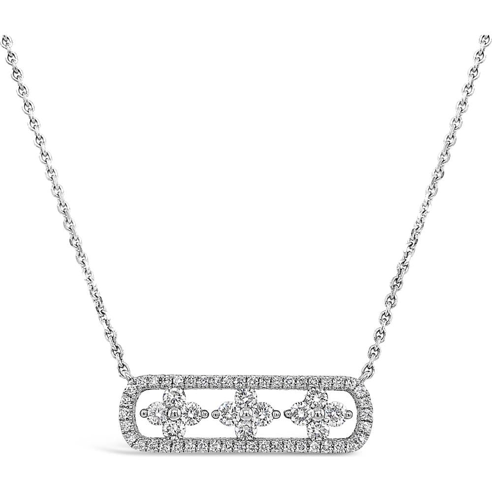 Diamond Floating Clover Bar Necklace in 18K White Gold by Charles Krypell