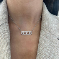 Diamond Floating Clover Bar Necklace in 18K White Gold by Charles Krypell