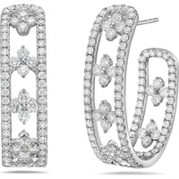 Diamond Floating Clover Hoop Earrings in 18K White Gold by Charles Krypell