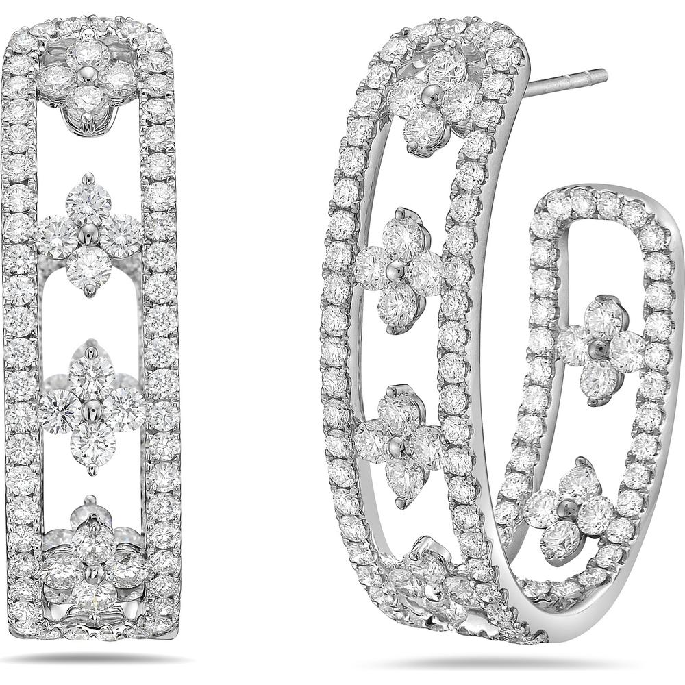 Diamond Floating Clover Hoop Earrings in 18K White Gold by Charles Krypell