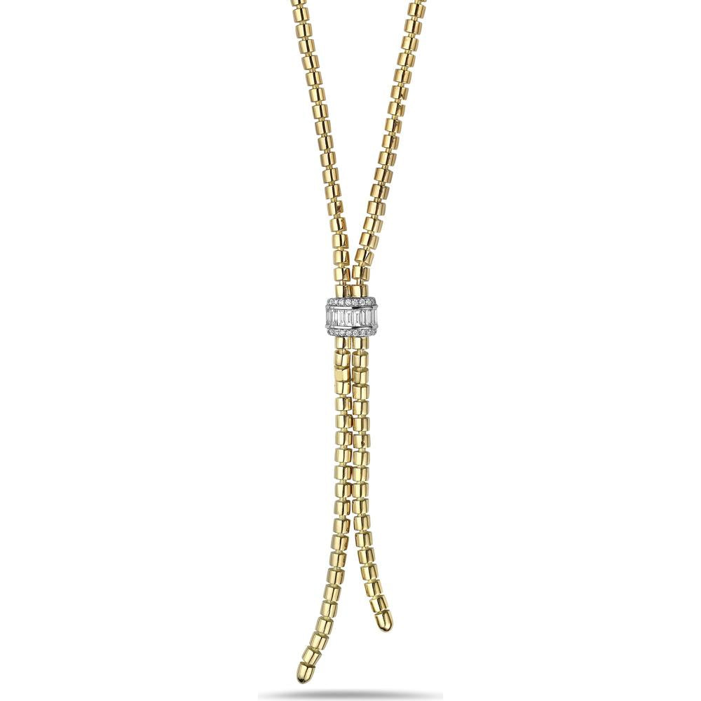 Diamond Gold Tube Lariat 17" Necklace in 18K Yellow Gold by Charles Krypell