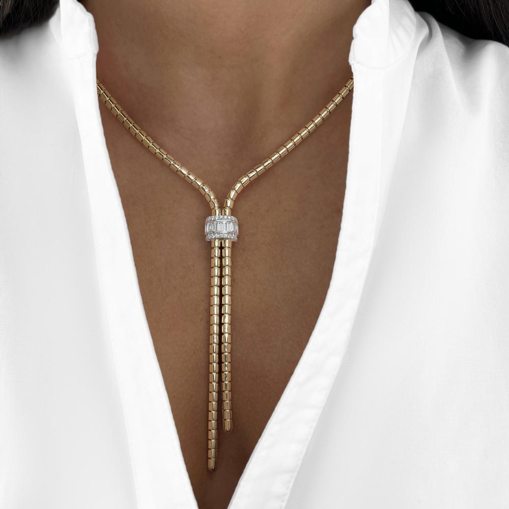 Diamond Gold Tube Lariat 17" Necklace in 18K Yellow Gold by Charles Krypell