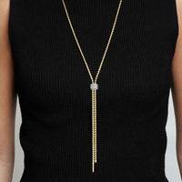 Diamond Gold Tube Lariat 24" Necklace in 18K Yellow Gold by Charles Krypell