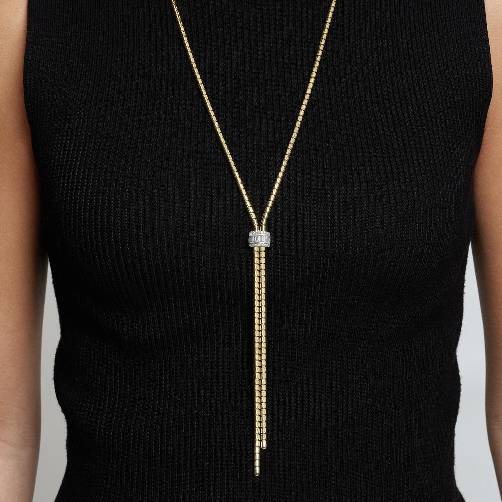 Diamond Gold Tube Lariat 24" Necklace in 18K Yellow Gold by Charles Krypell