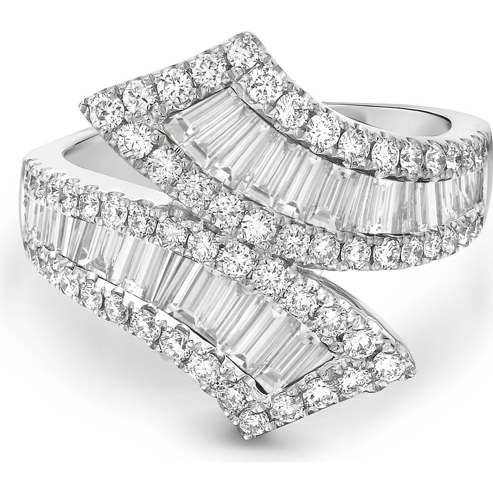 Diamond Graduated Baguette Bypass Ring in 18K White Gold by Charles Krypell