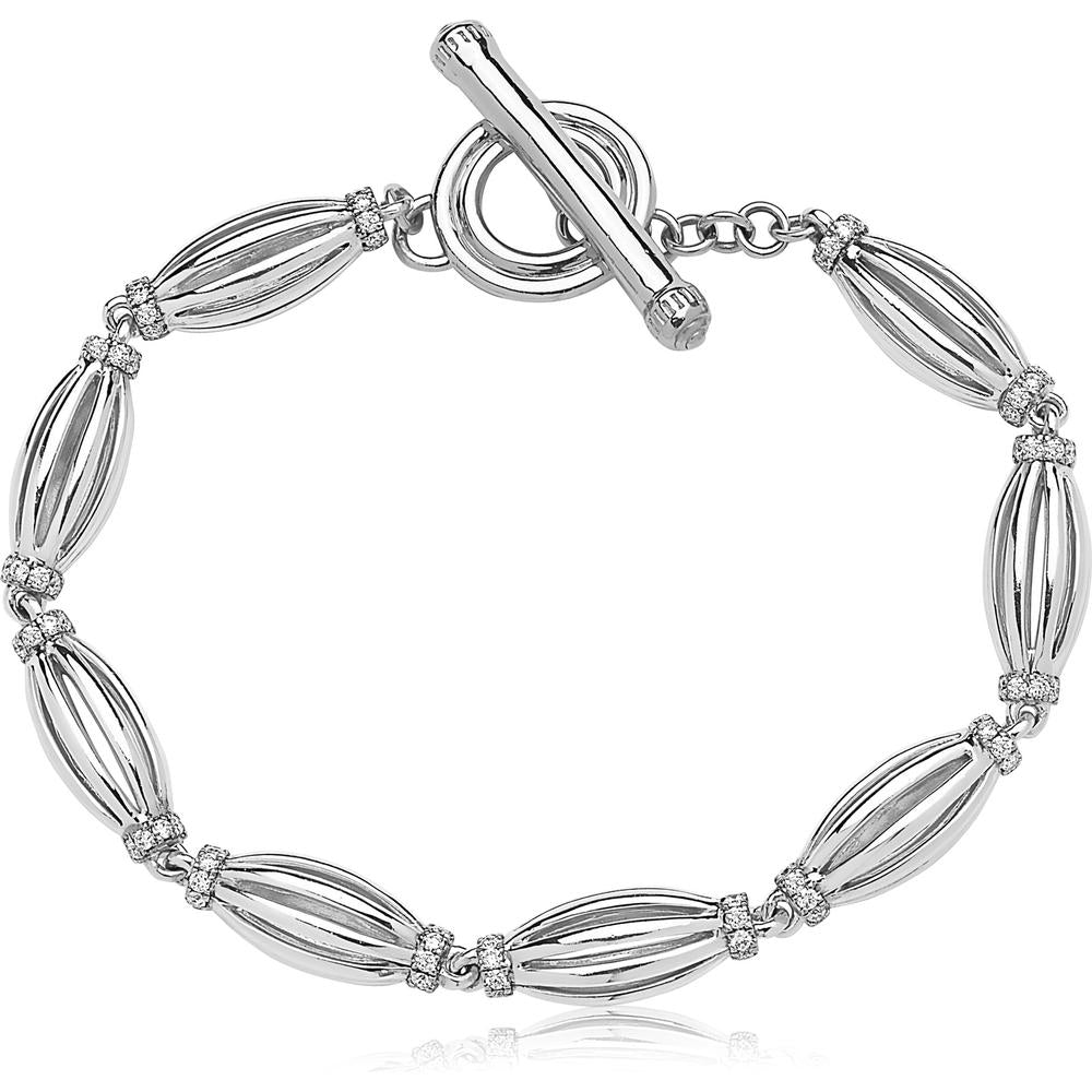 Diamond Graduated Barrel Birdcage Bracelet in 18K White Gold by Charles Krypell