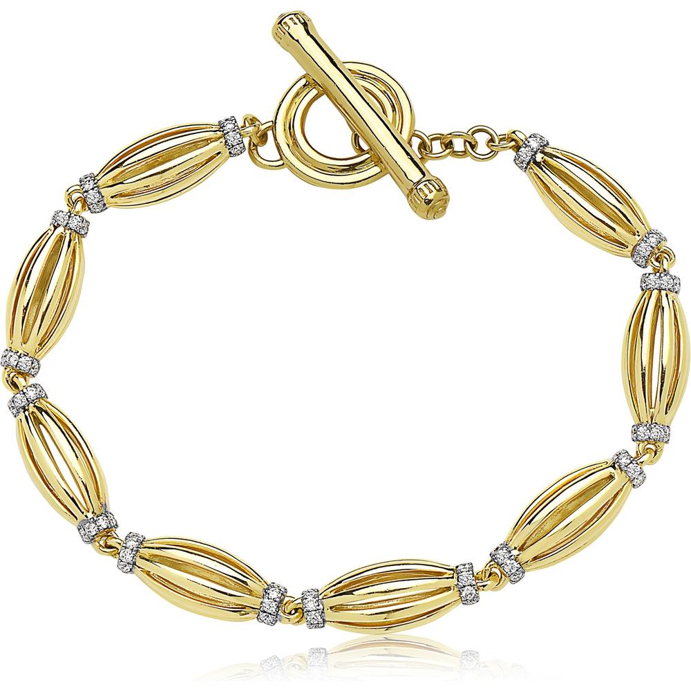 Diamond Graduated Barrel Birdcage Bracelet in 18K Yellow Gold by Charles Krypell