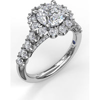 Diamond Halo Engagement Ring Setting with Single Row Pavé Band by Fana - 0.73 Carat Total Diamond Weight