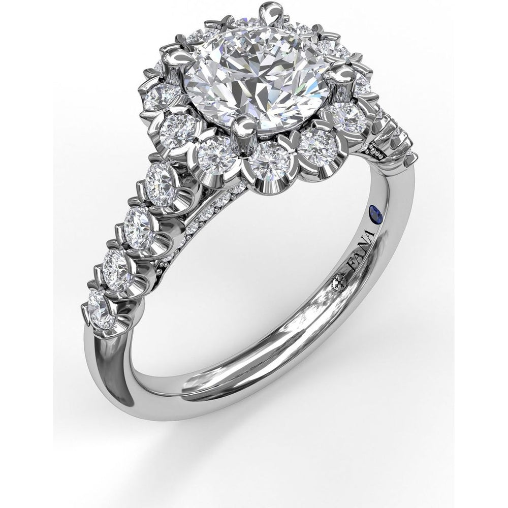 Diamond Halo Engagement Ring Setting with Single Row Pavé Band by Fana - 0.73 Carat Total Diamond Weight