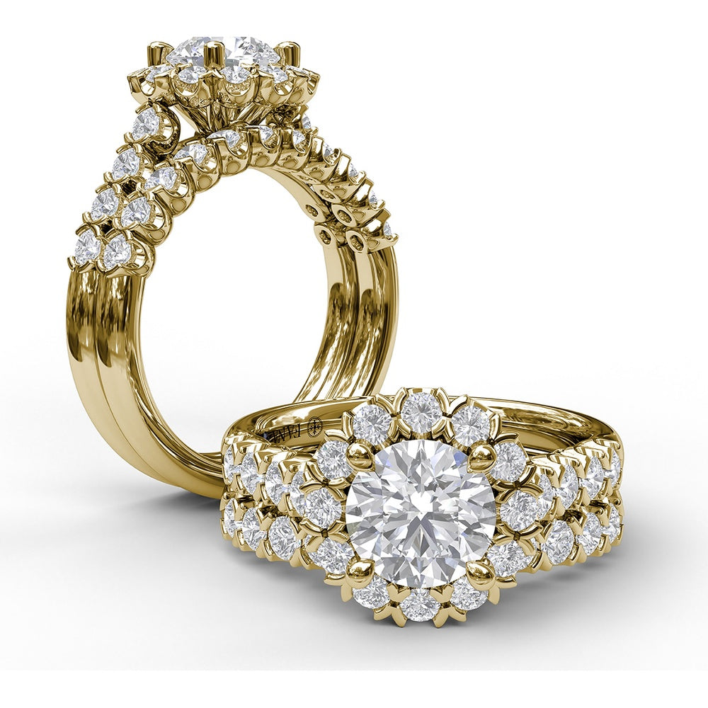 Diamond Halo Engagement Ring Setting with Single Row Pavé Band by Fana - 0.73 Carat Total Diamond Weight