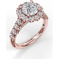 Diamond Halo Engagement Ring Setting with Single Row Pavé Band by Fana - 0.73 Carat Total Diamond Weight