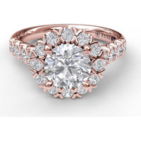 Diamond Halo Engagement Ring Setting with Single Row Pavé Band by Fana - 0.73 Carat Total Diamond Weight