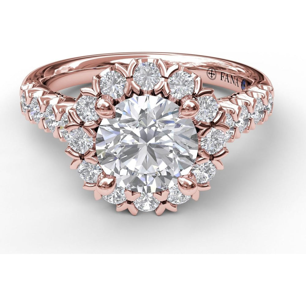 Diamond Halo Engagement Ring Setting with Single Row Pavé Band by Fana - 0.73 Carat Total Diamond Weight