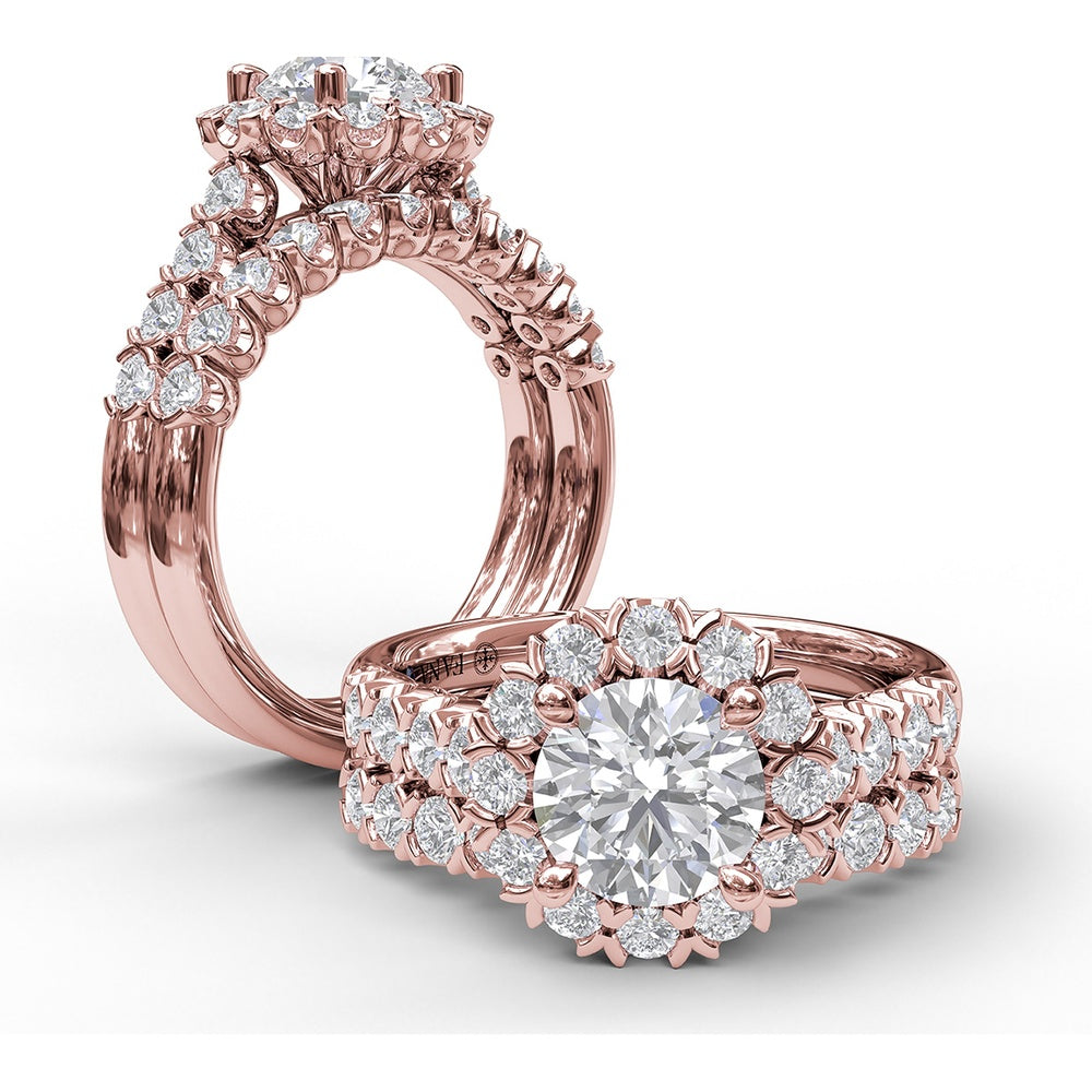 Diamond Halo Engagement Ring Setting with Single Row Pavé Band by Fana - 0.73 Carat Total Diamond Weight