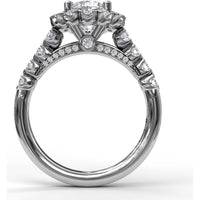 Diamond Halo Engagement Ring Setting with Single Row Pavé Band by Fana - 0.73 Carat Total Diamond Weight