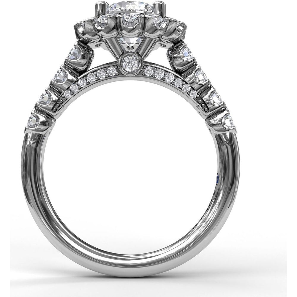 Diamond Halo Engagement Ring Setting with Single Row Pavé Band by Fana - 0.73 Carat Total Diamond Weight