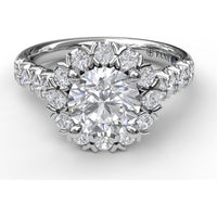 Diamond Halo Engagement Ring Setting with Single Row Pavé Band by Fana - 0.73 Carat Total Diamond Weight