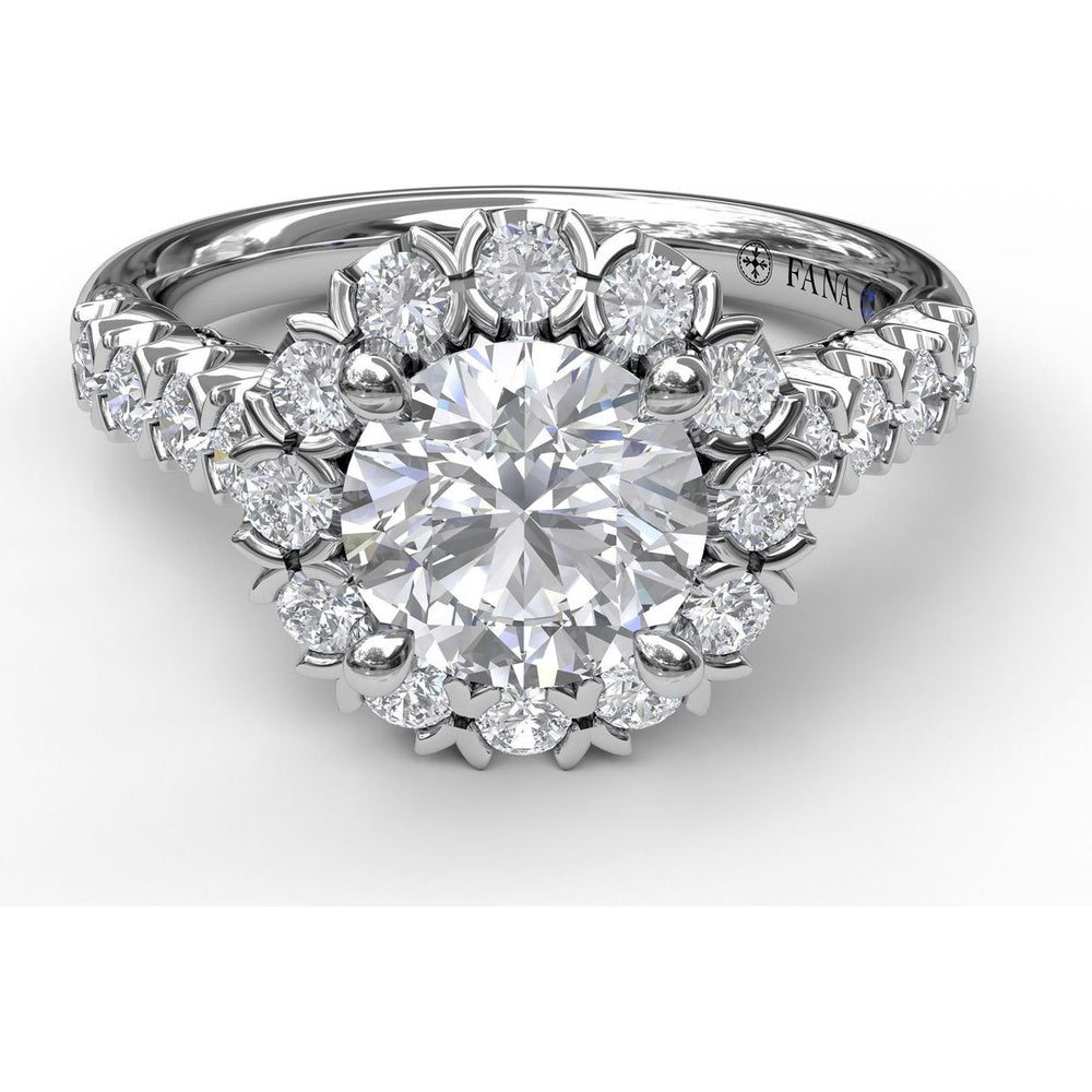 Diamond Halo Engagement Ring Setting with Single Row Pavé Band by Fana - 0.73 Carat Total Diamond Weight