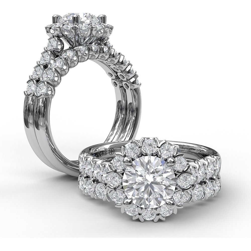 Diamond Halo Engagement Ring Setting with Single Row Pavé Band by Fana - 0.73 Carat Total Diamond Weight