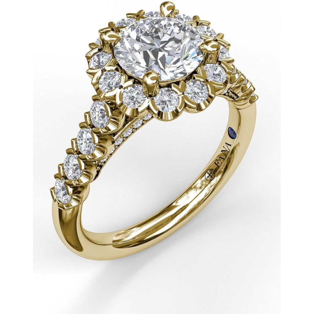 Diamond Halo Engagement Ring Setting with Single Row Pavé Band by Fana - 0.73 Carat Total Diamond Weight
