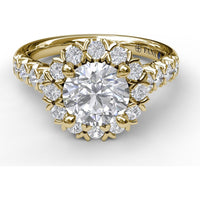 Diamond Halo Engagement Ring Setting with Single Row Pavé Band by Fana - 0.73 Carat Total Diamond Weight