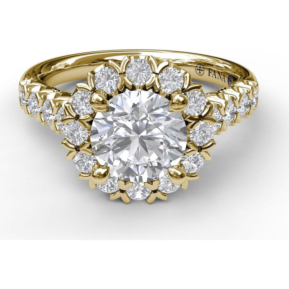 Diamond Halo Engagement Ring Setting with Single Row Pavé Band by Fana - 0.73 Carat Total Diamond Weight
