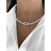Diamond Hercules Knot Necklace in 18K White Gold by Charles Krypell