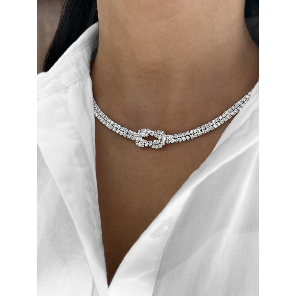 Diamond Hercules Knot Necklace in 18K White Gold by Charles Krypell
