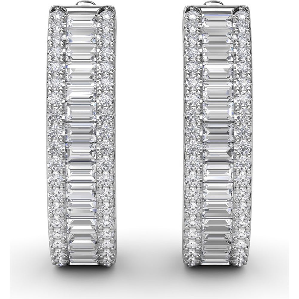 Diamond Hoop Earrings with Horizontal Baguette and Round Diamonds by Fana - 1.38 Carat Total Diamond Weight