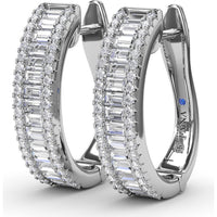 Diamond Hoop Earrings with Horizontal Baguette and Round Diamonds by Fana - 1.38 Carat Total Diamond Weight