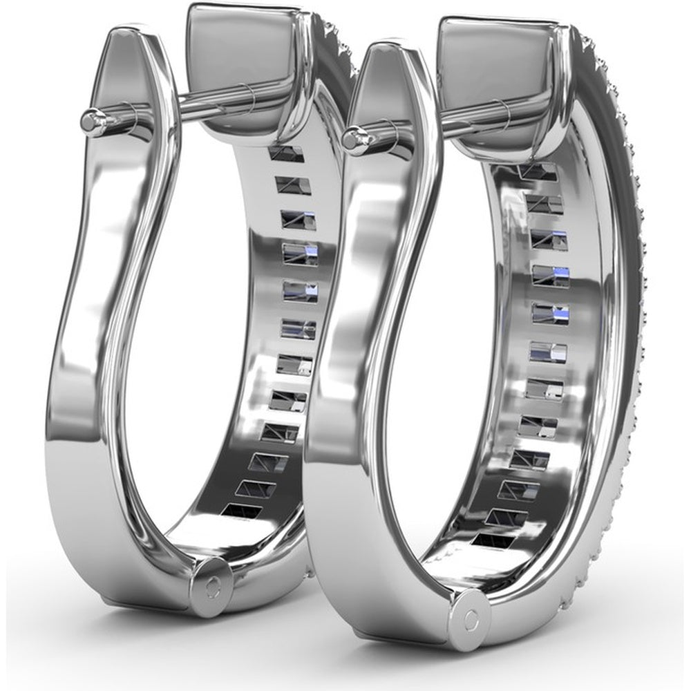Diamond Hoop Earrings with Horizontal Baguette and Round Diamonds by Fana - 1.38 Carat Total Diamond Weight