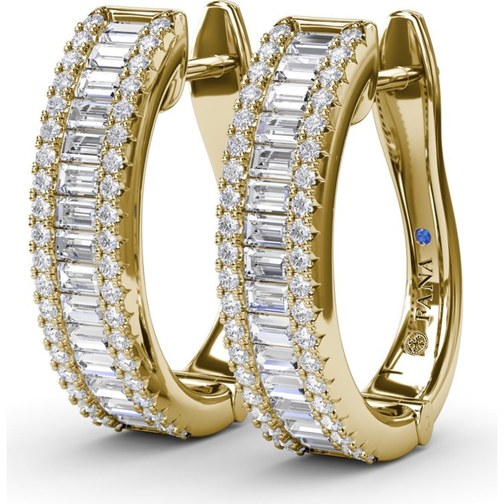 Diamond Hoop Earrings with Horizontal Baguette and Round Diamonds by Fana - 1.38 Carat Total Diamond Weight