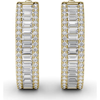 Diamond Hoop Earrings with Horizontal Baguette and Round Diamonds by Fana - 1.38 Carat Total Diamond Weight