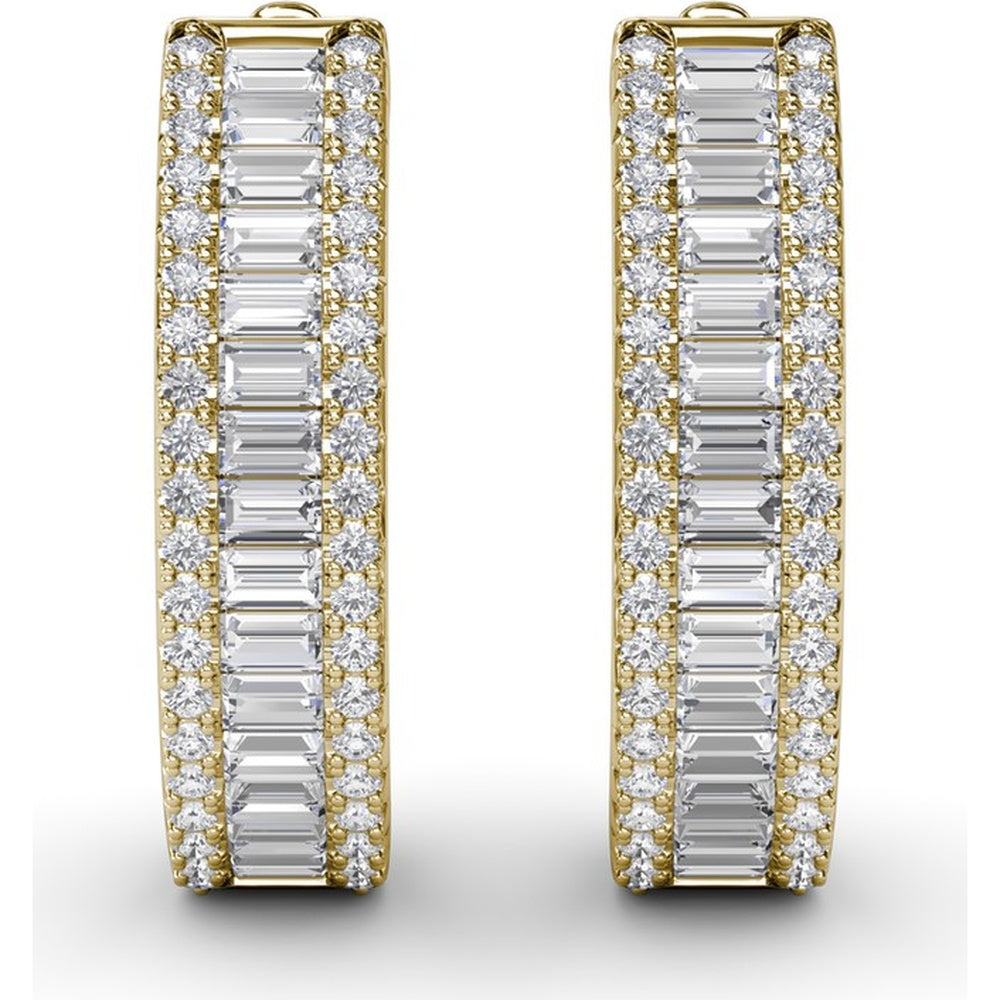 Diamond Hoop Earrings with Horizontal Baguette and Round Diamonds by Fana - 1.38 Carat Total Diamond Weight