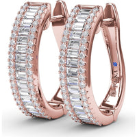 Diamond Hoop Earrings with Horizontal Baguette and Round Diamonds by Fana - 1.38 Carat Total Diamond Weight