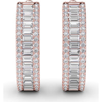 Diamond Hoop Earrings with Horizontal Baguette and Round Diamonds by Fana - 1.38 Carat Total Diamond Weight