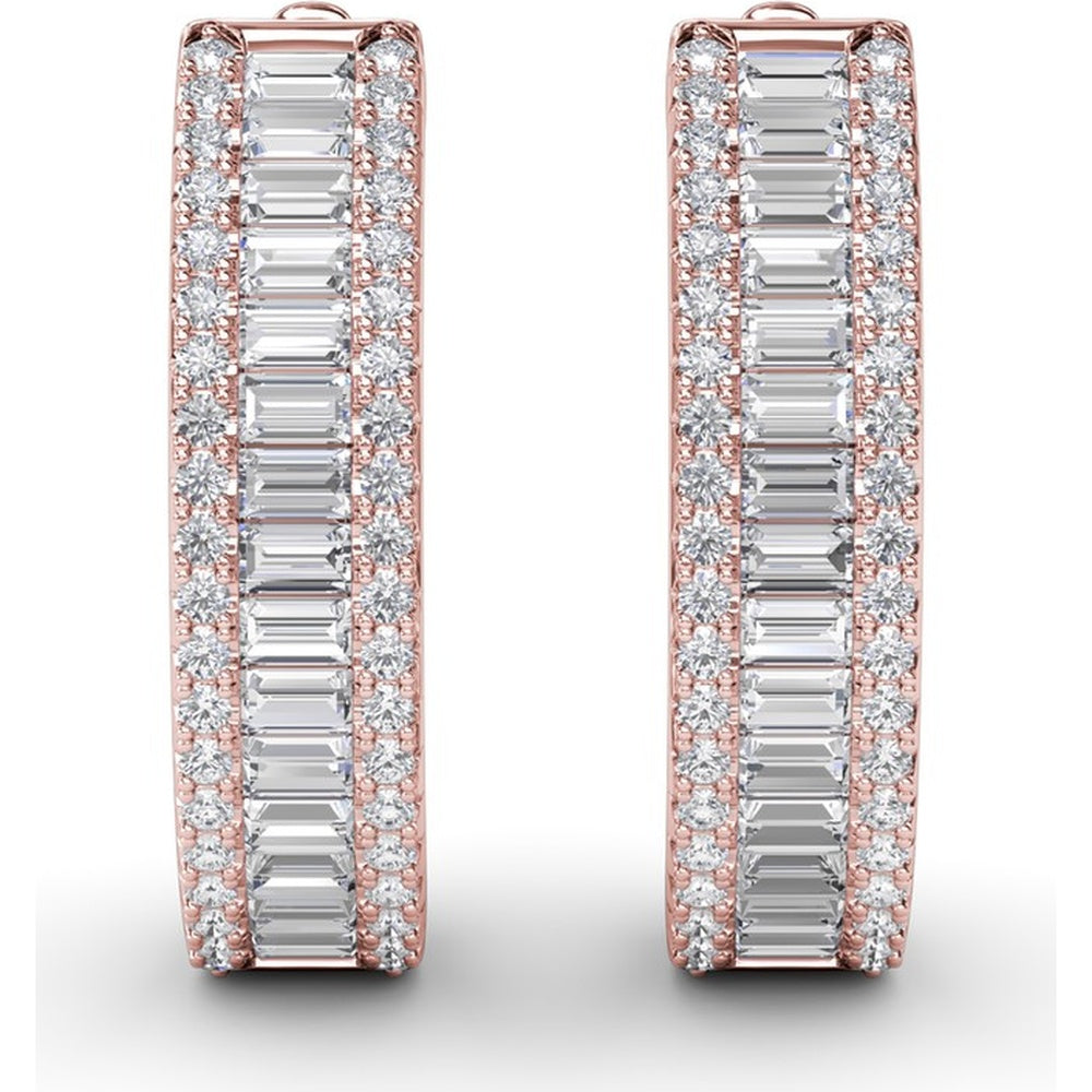 Diamond Hoop Earrings with Horizontal Baguette and Round Diamonds by Fana - 1.38 Carat Total Diamond Weight