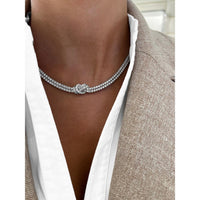 Diamond Knot Necklace in 18K White Gold by Charles Krypell