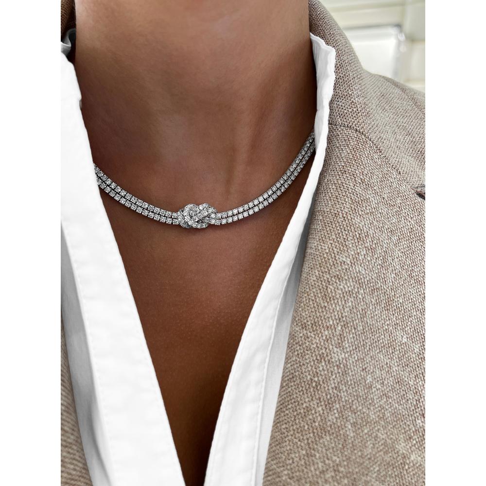 Diamond Knot Necklace in 18K White Gold by Charles Krypell