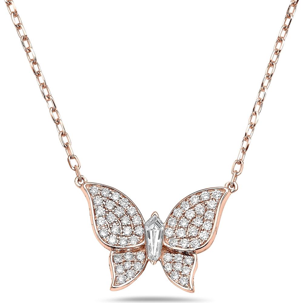 Diamond Pavé Butterfly Necklace in 18K Rose Gold by Charles Krypell