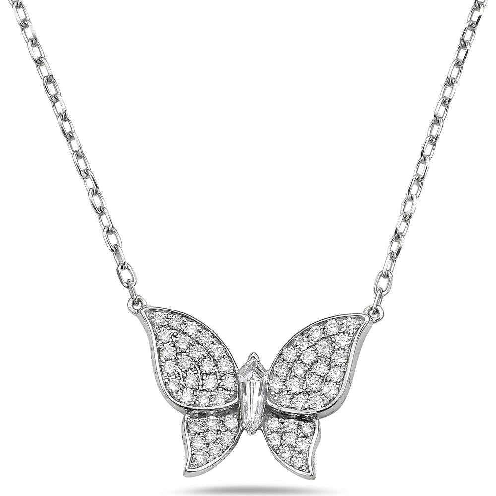 Diamond Pavé Butterfly Necklace in 18K White Gold by Charles Krypell