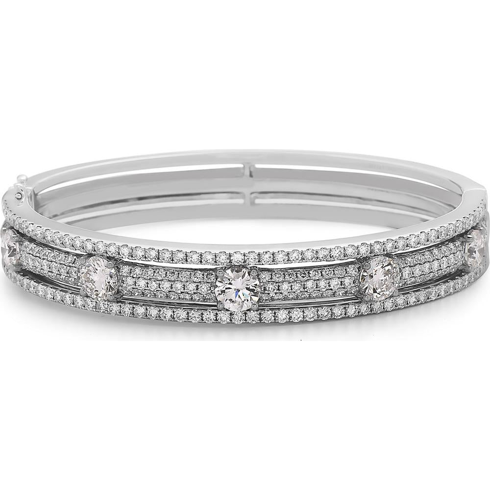 Diamond Pavé Triple Row Bangle Bracelet in 18K White Gold by Charles Krypell