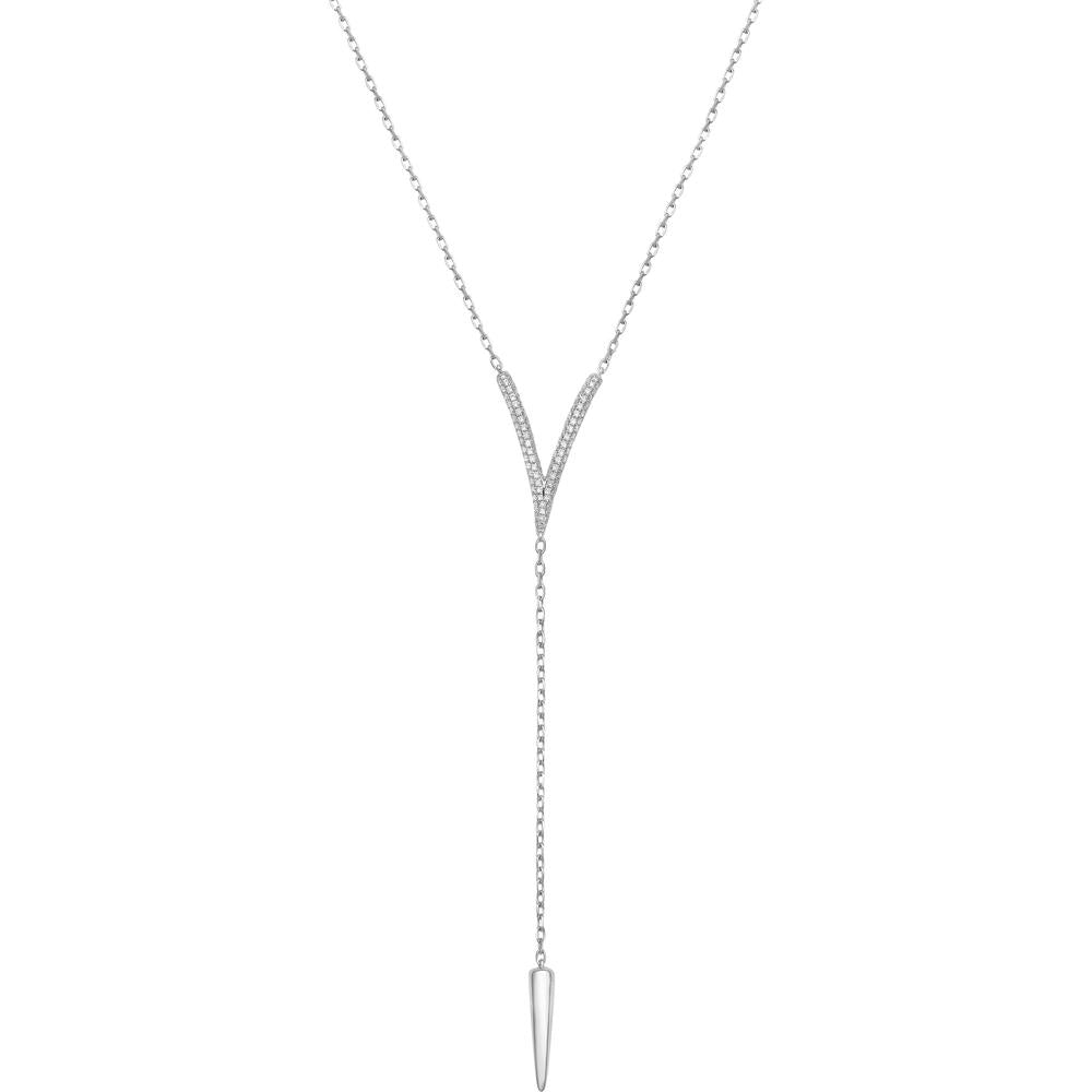 Diamond Pavé V Lariat Necklace in 18K White Gold by Charles Krypell