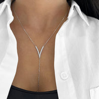 Diamond Pavé V Lariat Necklace in 18K White Gold by Charles Krypell