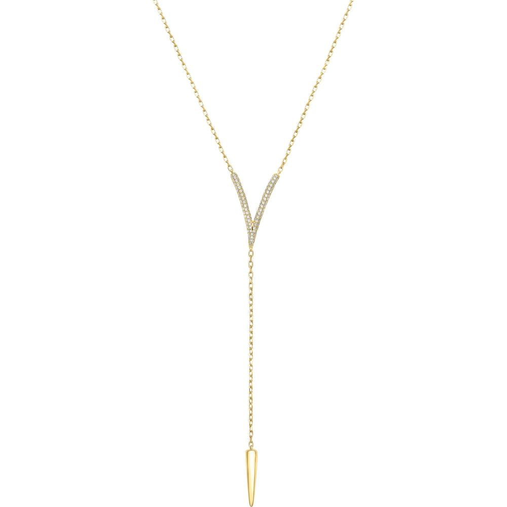 Diamond Pavé V Lariat Necklace in 18K Yellow Gold by Charles Krypell