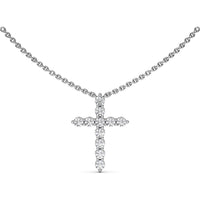Diamond Prong Cross Pendant with Cable Chain by Fana - 0.77 Carat Total Diamond Weight