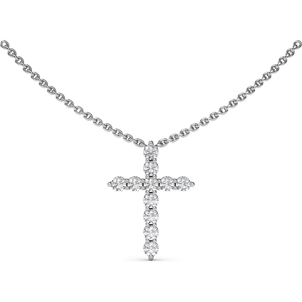 Diamond Prong Cross Pendant with Cable Chain by Fana - 0.77 Carat Total Diamond Weight