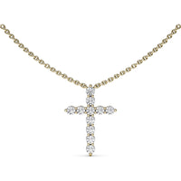 Diamond Prong Cross Pendant with Cable Chain by Fana - 0.77 Carat Total Diamond Weight