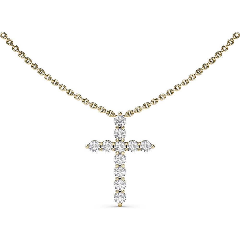 Diamond Prong Cross Pendant with Cable Chain by Fana - 0.77 Carat Total Diamond Weight